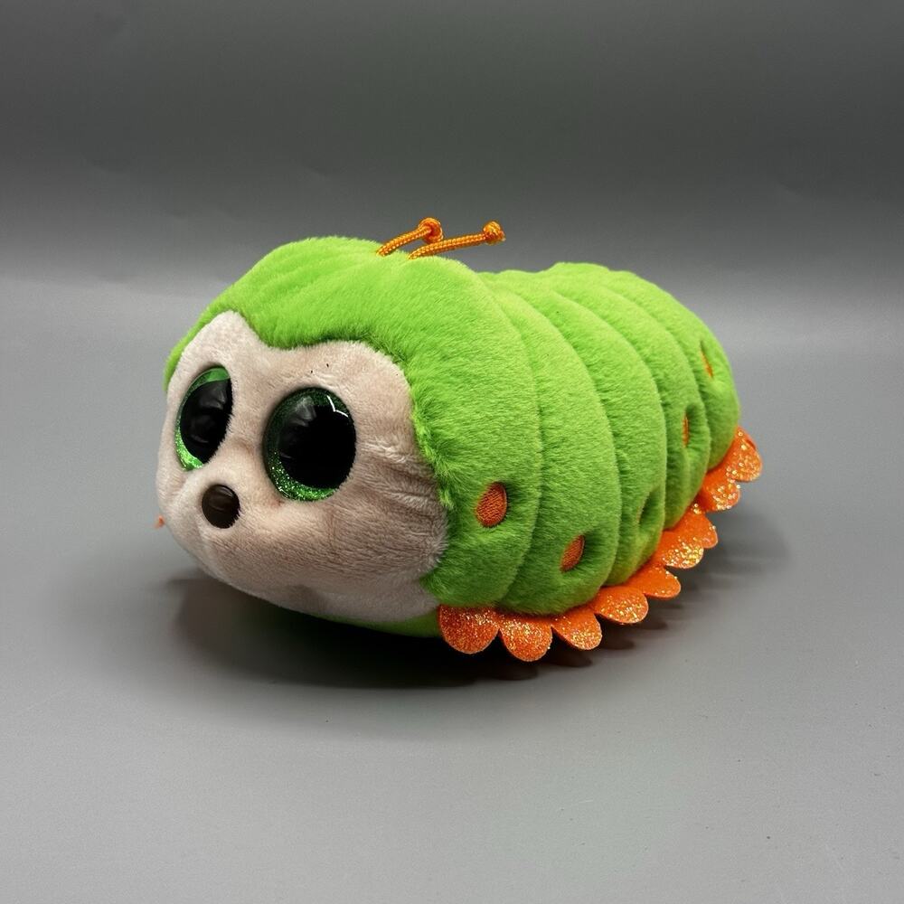 Ty TySilk Beanie Boo PILAR Green Caterpillar Plush 7" UPSIDE DOWN TUSH TAG